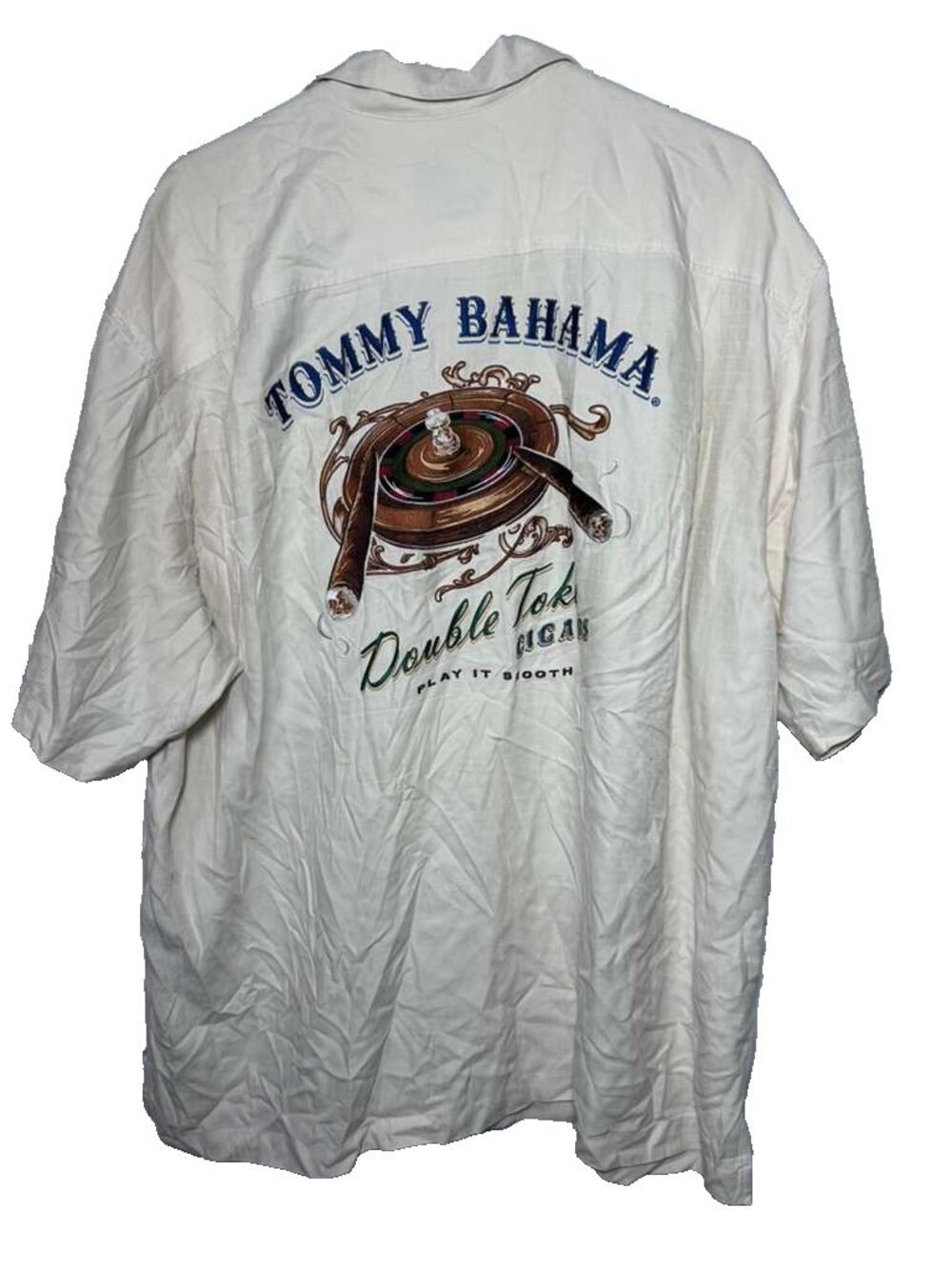 Tommy Bahama Silk Button Down Shirt Men's XLX/TGT Cream Casino Cigar Embroidered